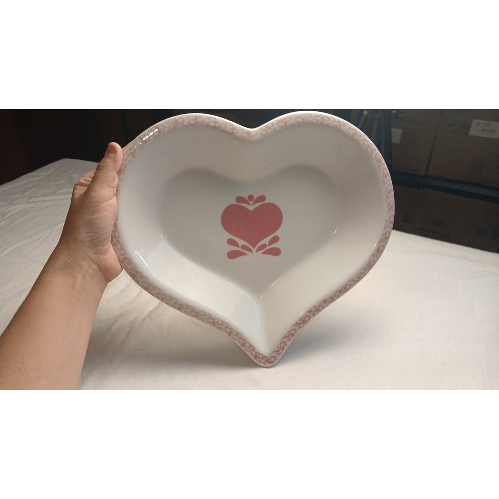 Pink Heart Shaped Ceramic Pie Dish White Stoneware Valentine Decor 11.5 Inch